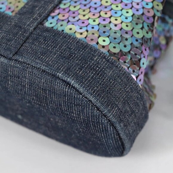 CHANEL Sequin Hand Bag Denim Blue CC Auth 139014V - Picture 5 of 16